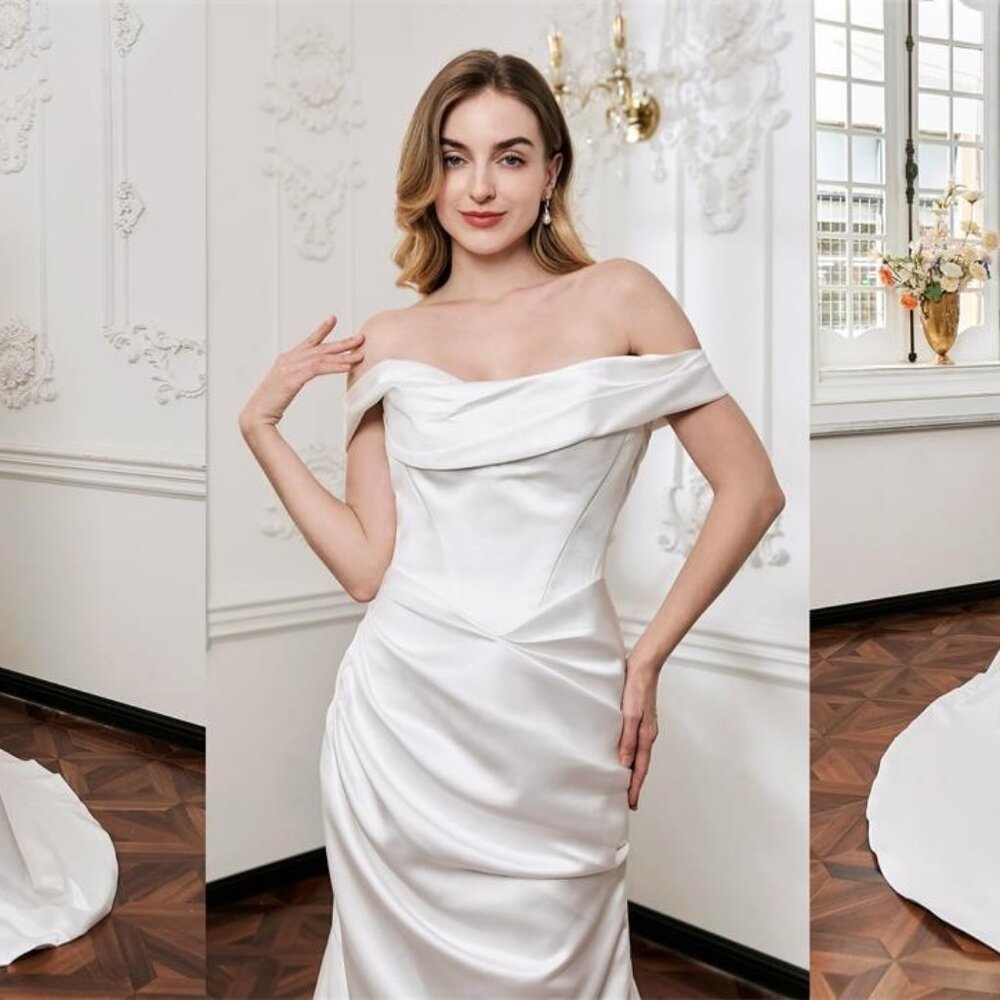 Darius Cordell - WT2503 off the shoulder satin wedding gown